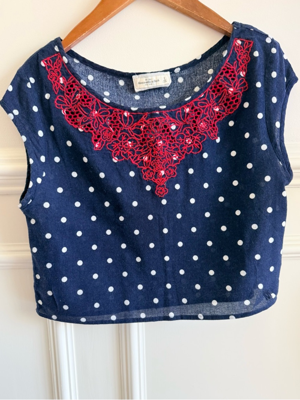 Abercrombie & Fitch Women Tank Top Navy White Polka Dot Lace floral Shirt Size S